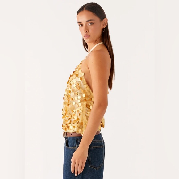 NWT Peppermayo Women’s Xander Sequin Halter Top - Gold, Size 6, Festival Fashion - Picture 2 of 8